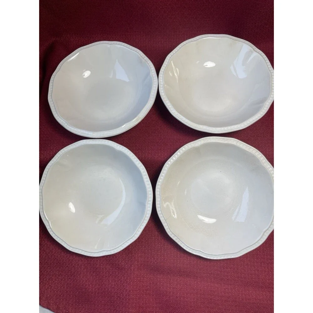 Kensington Ironstone Bowl Set, 4-Piece White Glossy Scalloped 7